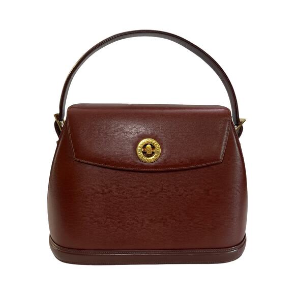 Vintage Valentino Garavani Embossed Leather Top Handle Crossbody Bag Brown Gold - Picture 1 of 13